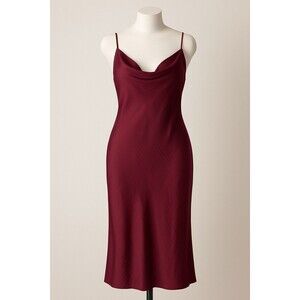 Woman's Burgundy Satin Slip Dress Cowl Neck Open Back Criss Cross Midi Size L